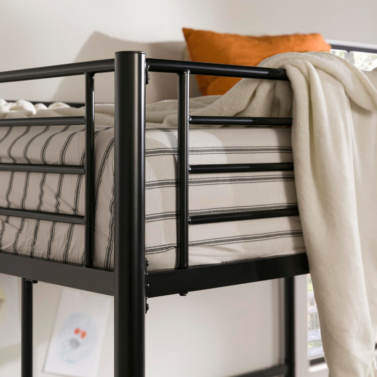 Walker Edison Timothee Urban Industrial Metal Double over Loft Bunk Bed, Full Loft, Black Walker Edison