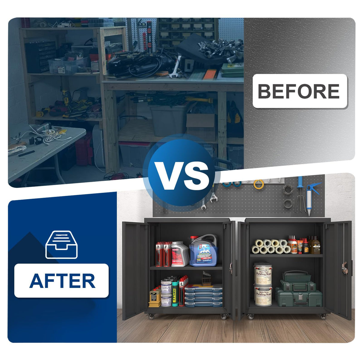 GREATMEET 31.5" H Lockable Storage Cabinet, Small Locking Cabinet with Doors and Adjustable Shelves, Metal Garage Storage Cabinets, Utility Cabinets for Office,Home,Garage,Classroom, Black GREATMEET