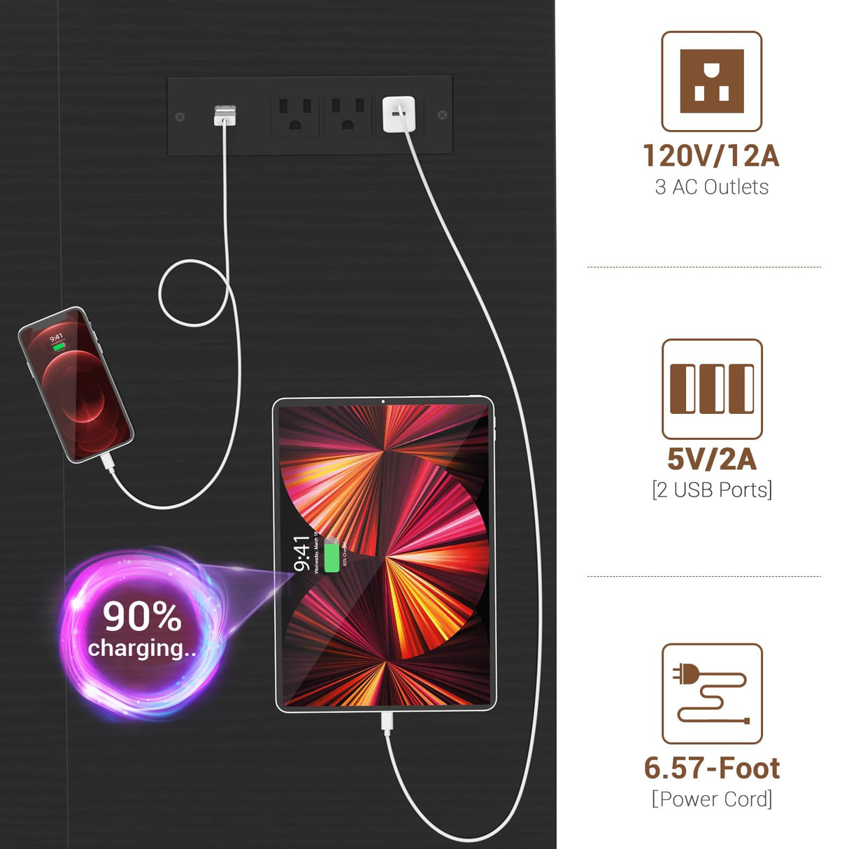 armocity Computer Desk with LED Lights, 48 Inch Reversible Large Desk with Power Outlet and USB, 48'' Gaming PC Table with Moveable Monitor Stand for Home Office, Workstation, Black armocity