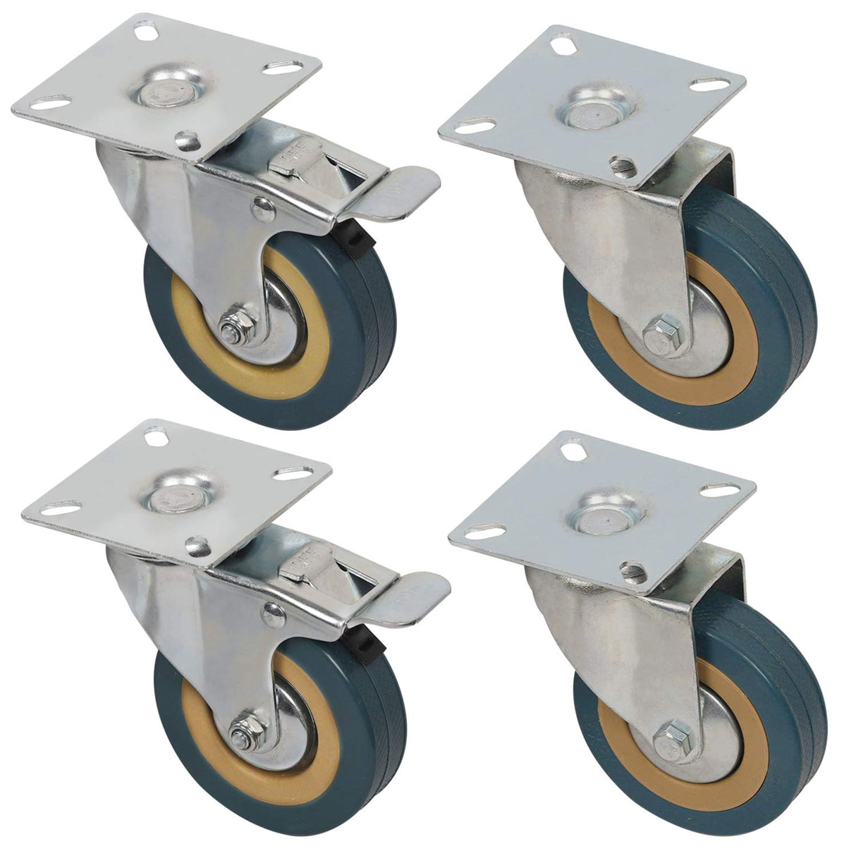8 Packs 3 Inches (4 with Brakes, 4 Without),360 Degree Swivel Caster Wheels Set,KINJOEK Polyvinyl Chloride Caster Wheels with Brakes for Carts, Furniture, Workbench, Trolley, 880lb Total Capacity,Gray KINJOEK
