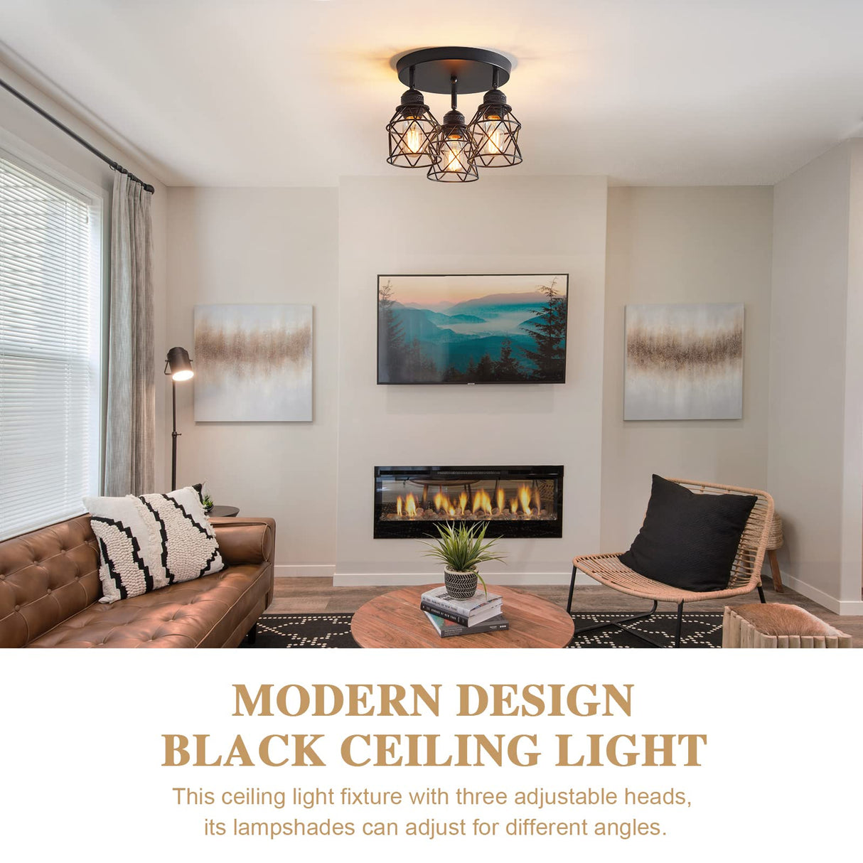 ABEAJAT Kitchen Light Fixtures, Adjustable Semi Flush Mount Ceiling Light with E26 Base, Multi-Directional Lamp for Kitchen, Hallway, Dining Room, Farmhouse, Entryway ABEAJAT