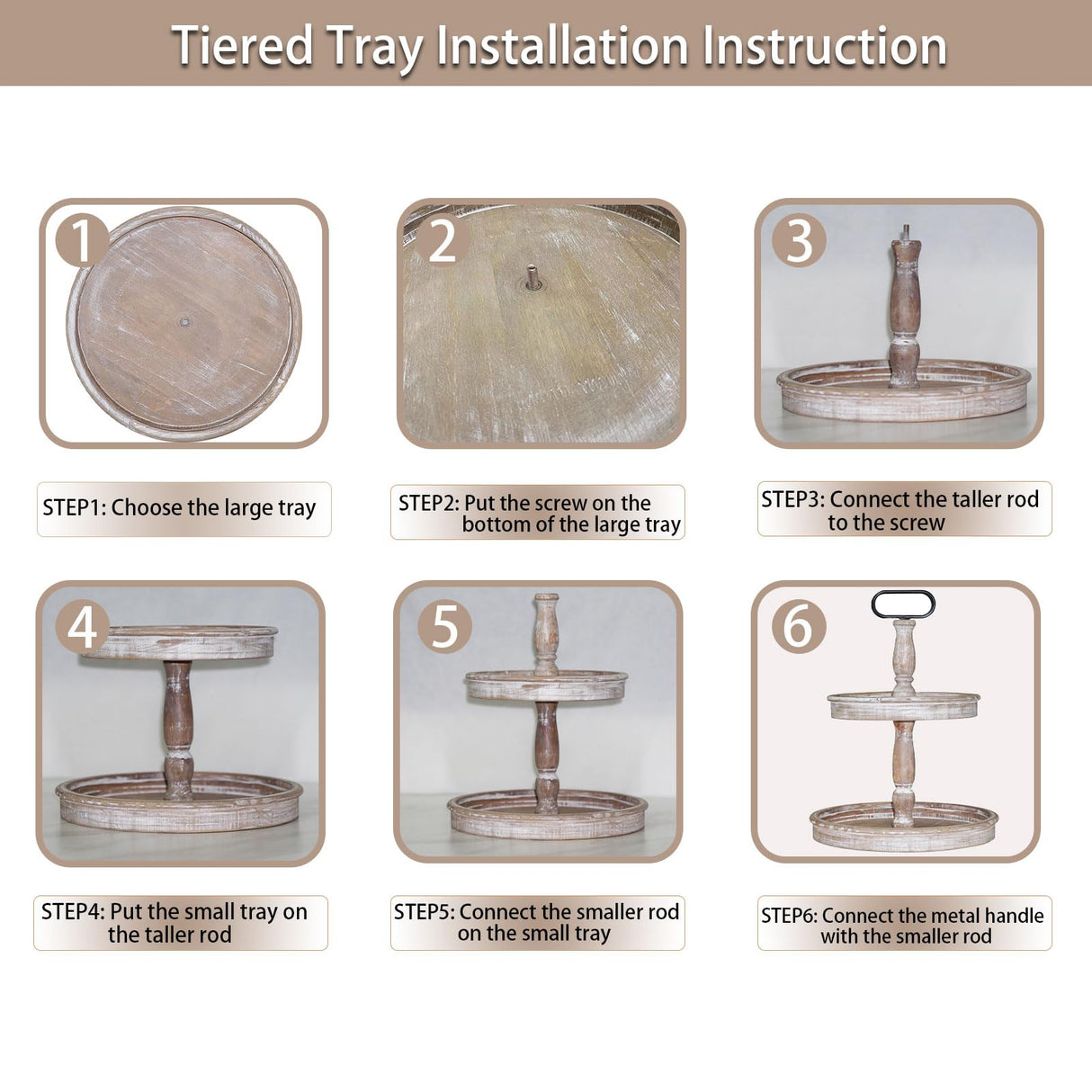 Krismax Decorative Trays - Two Tiered Tray Stand Rustic Tiered Tray Decor Farmhouse 2 Tiered Tray Serving Tray Seasonal & Holiday Decoration Wooden Tray for Coffee Table Farmhouse Display Stand Tray Krismax