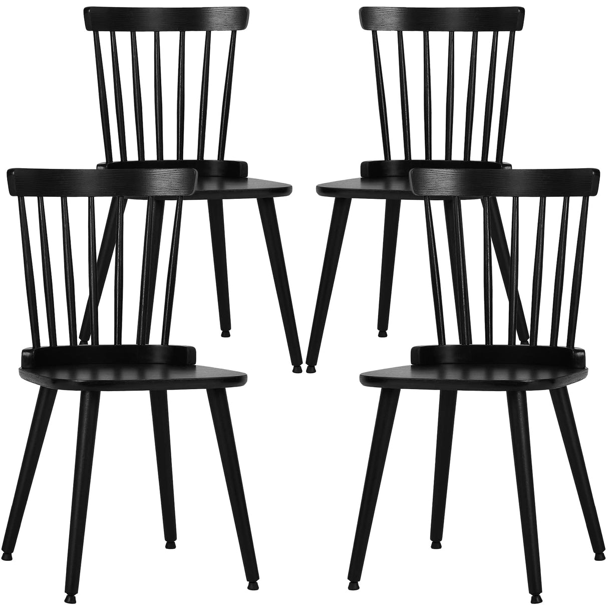 RêveLife Windsor Dining Chair Set of 4 Farmhouse Solid Wood Spindle Back Side Chair Mid-Century Modern Black Armless Kitchen Chair for Dining Living Room Farmhouse Restaurant RêveLife