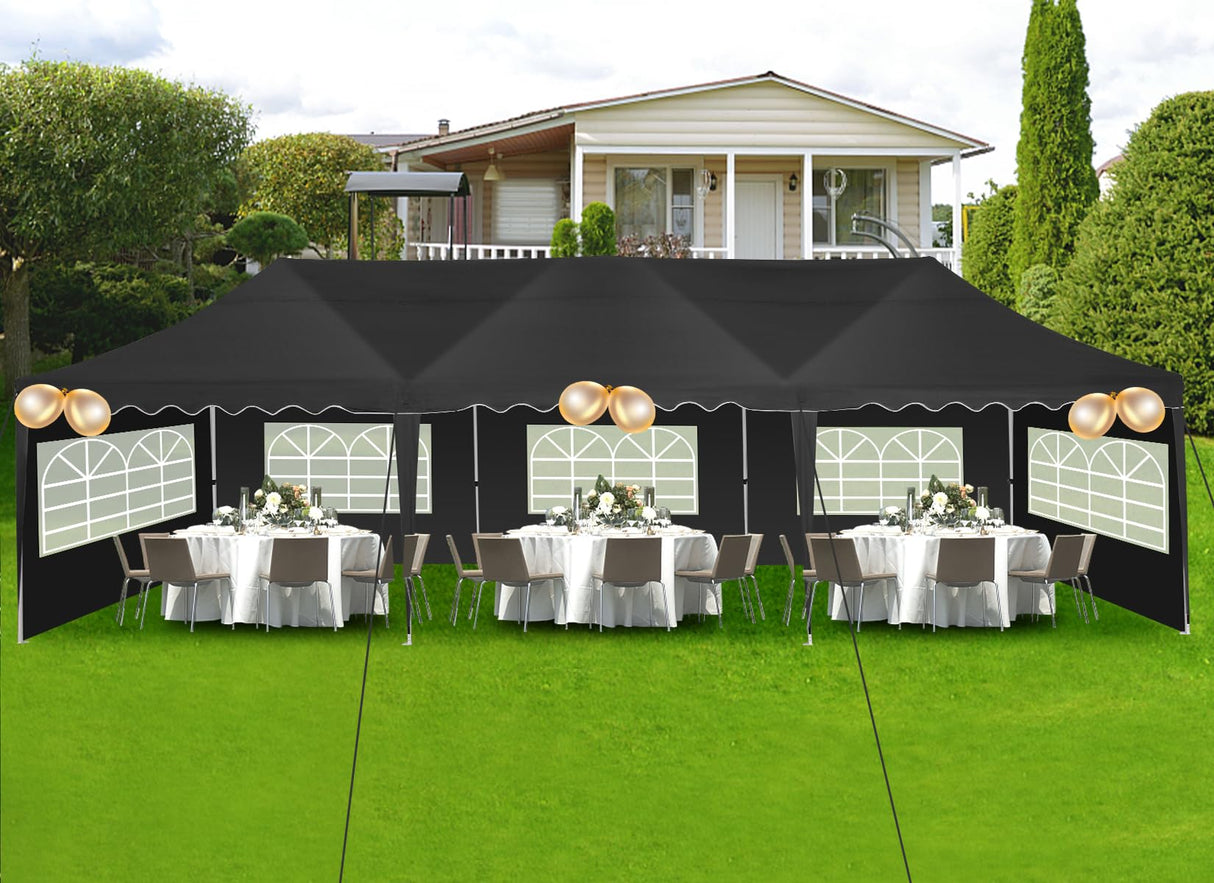 HOTEEL 10x30 Canopy Tent with Walls 10x30 Party Tent, Waterproof Easy Setup Canopy Tent 10x30 with Roller Bag and Weight Bags, Outdoor Pop Up Canopy Tent for Parties,Events,Backyard,Wedding, Black Hoteel