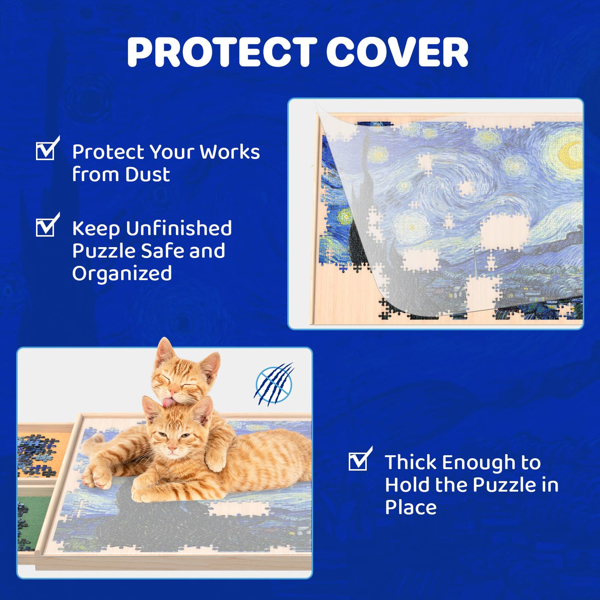 Rotatable 360-Degree Wheels Puzzle Board with Drawers and Cover 1500 Pieces Lightweight Portable Wooden Puzzle Table for Adults Kids 35'' x 26'' Woodever