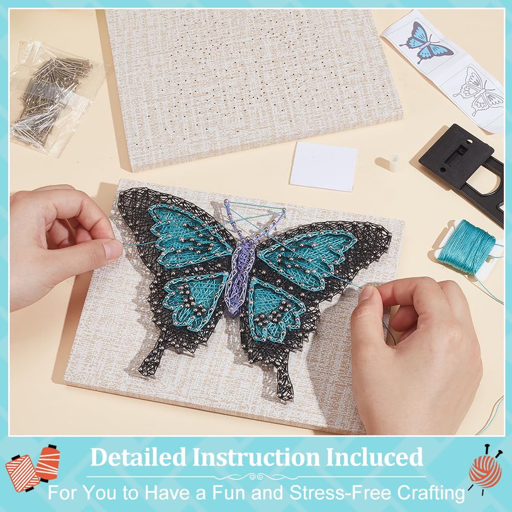 WEBEEDY DIY Blue Butterfly String Art Kit for Adults Beginners 3D Animal String Art Crafts Kit,Arts Crafts Kit Include All Necessary Accessories and Frame,Home Wall Decor Christmas Unique Gift WEBEEDY