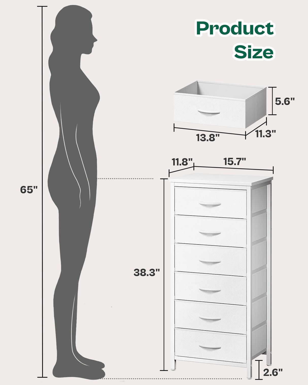 Huuger Tall Dresser for Bedroom, 6 Drawer Dresser & Chests of Drawers, Fabric Dresser for Closet, Bedroom, Night Stand, End Table with Metal Frame, Storage Tower with Fabric Bins, PU Leather, White Huuger