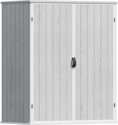 Patiowell Outdoor Storage Shed 5x3 FT, Plastic Garden Organizer Cabinet with Lockable Doors & Strong Roof for Patio Furniture, Pool Accessories, Lawn Tools, Light Grey