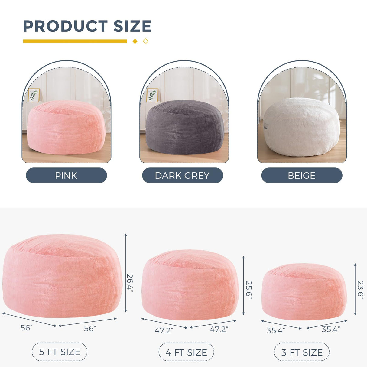 MAXYOYO Bean Bag Chair for Adults, Large 3 ft Bean Bag Chair with Foam Filling, Ultra Soft Fur Lazy Sofa for Living Room Bedroom, Machine Washable Cover MAXYOYO