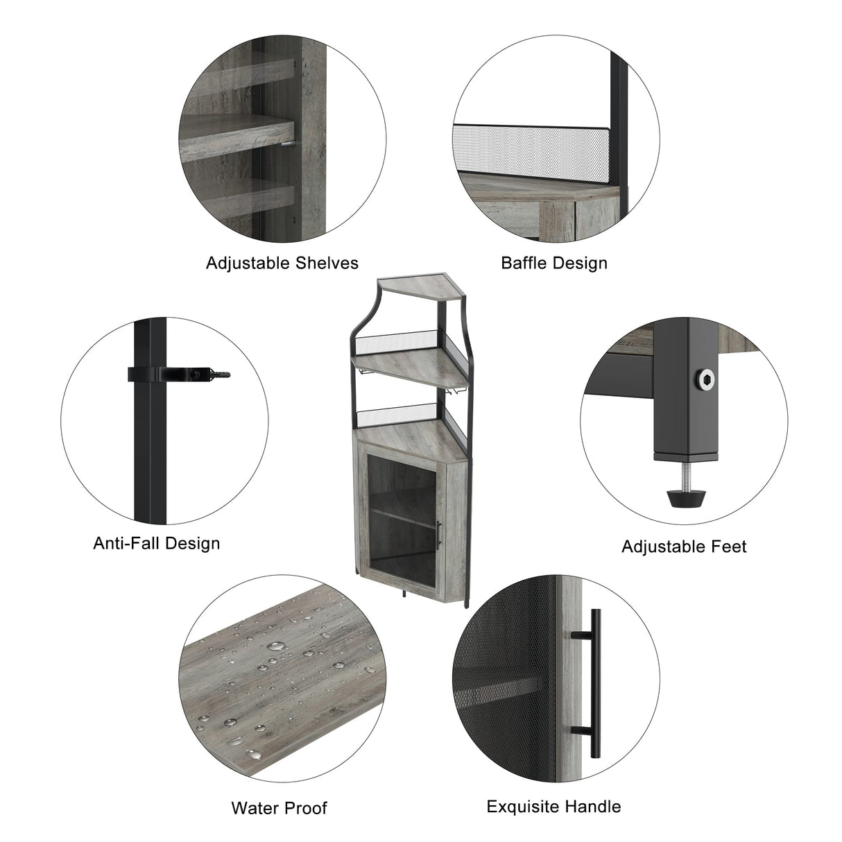 Amyove Corner Wine Bar Rack Cabinet with Detachable Wine Rack, Bar Cabinet with Glass Holder, Small Sideboard and Buffet Cabinet with Mesh Door Amyove