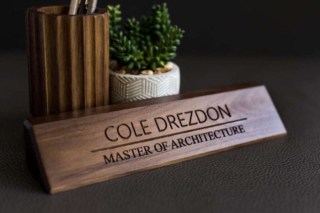 Walnut Office Desk Name Plate Personalized. Custom Name Plates for Desks. Office Desk Decor. Gift For Coworkers, Teachers, Graduates. Walnut Desk WoodArtSupply