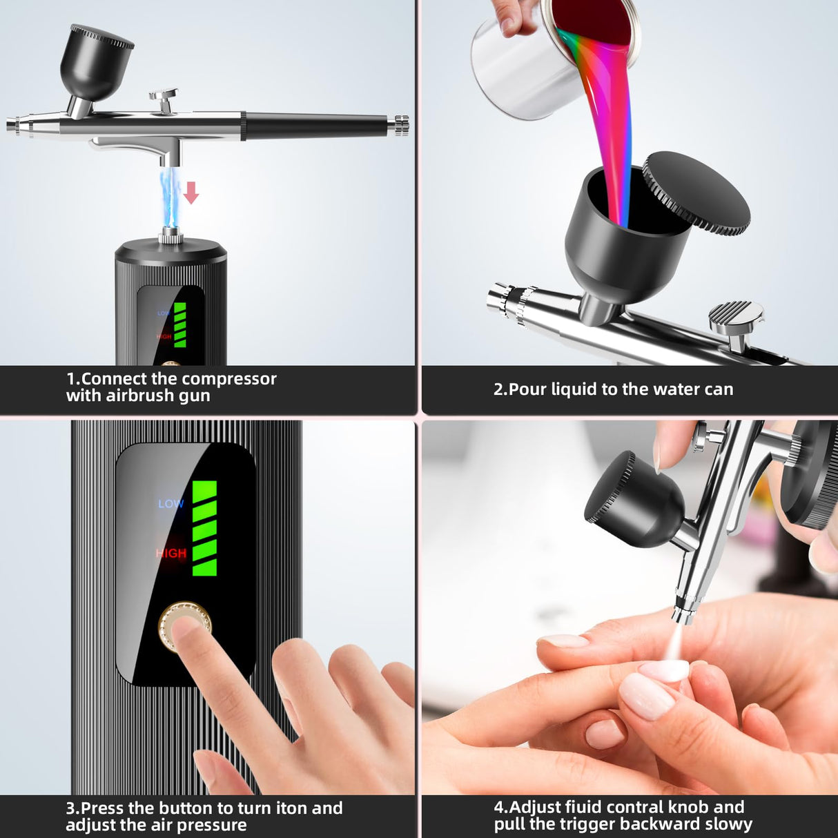 Airbrush Kit with Compressor - 48PSI High-Pressure, Non-Clogging Air Brush Set Cordless Rechargeable with 0.3mm Nozzle, Ideal for Painting, Modeling, Cake Decor, Pastry, Makeup, Nail Art (Black) Istarziberlla