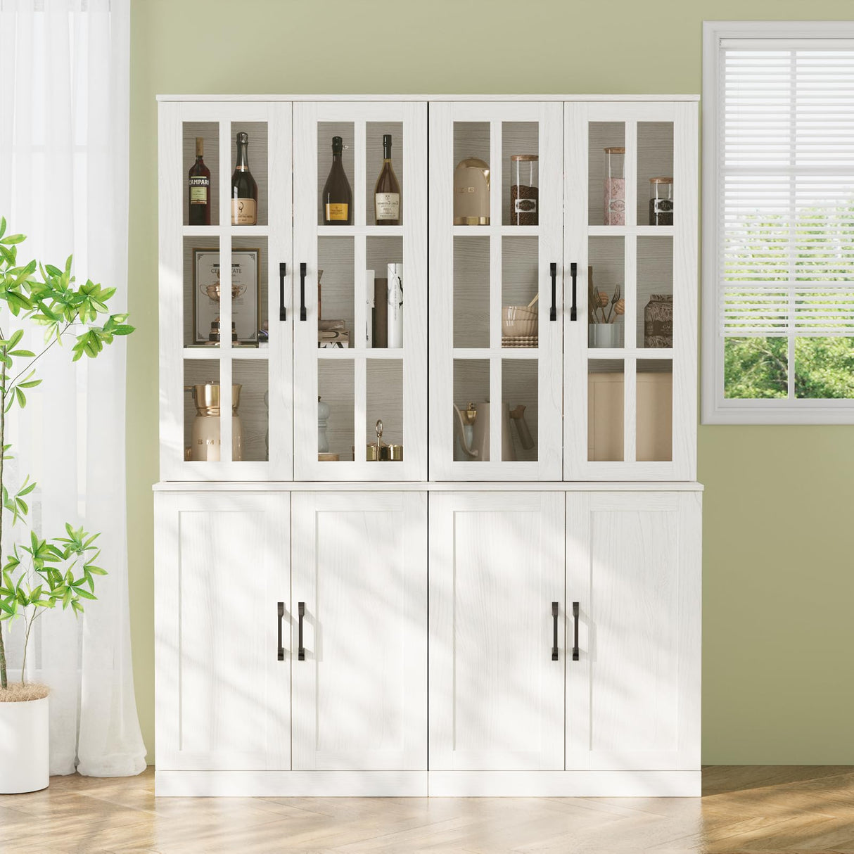 VOWNER 95" TV Stand for TVs up to 75", 4-Piece TV Hutch with Cabinets, Entertainment Center with Bookshelves, Modular TV Console for Living Room, 2D+2F (White) VOWNER