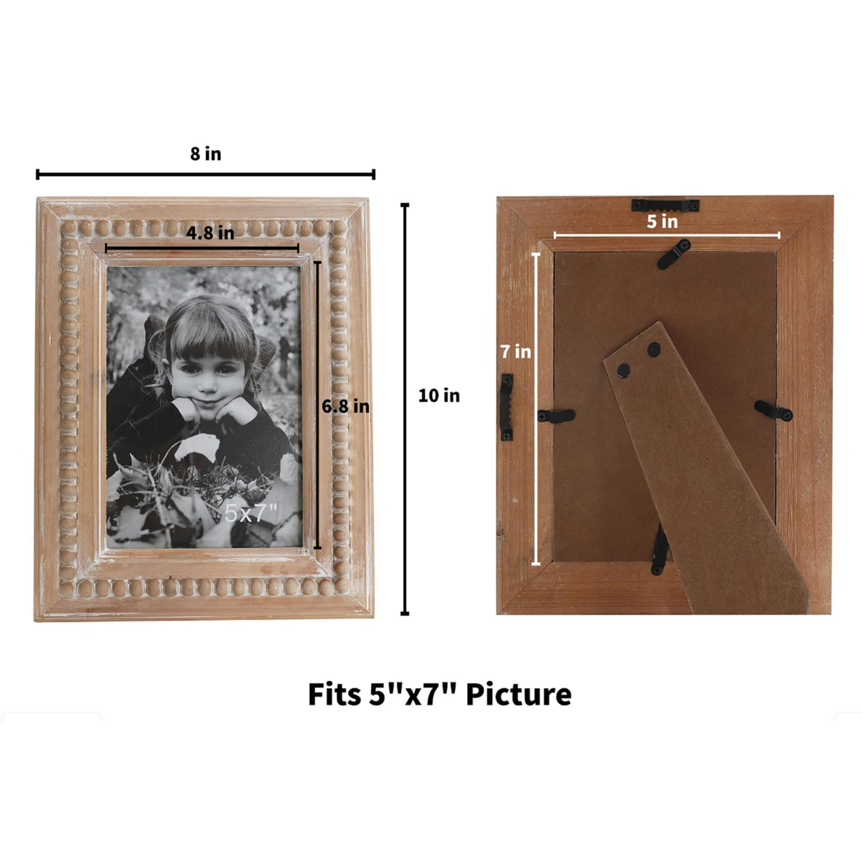 Farmhouse Picture Frames 5x7 Wall and Tabletop, Distressed Solid Wood Boho Picture Photo Frames with Beaded for Anniversary, Birthday, Christmas, New Year, Wedding eodme