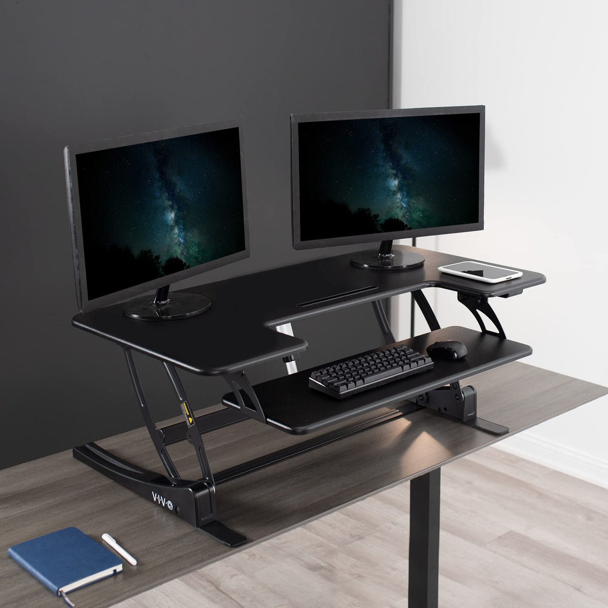 VIVO 42 inch Electric Height Adjustable Stand Up Desk Converter, VE Series, Sit to Stand Tabletop Dual Monitor Riser with USB Port, Black, DESK-V000VLE VIVO