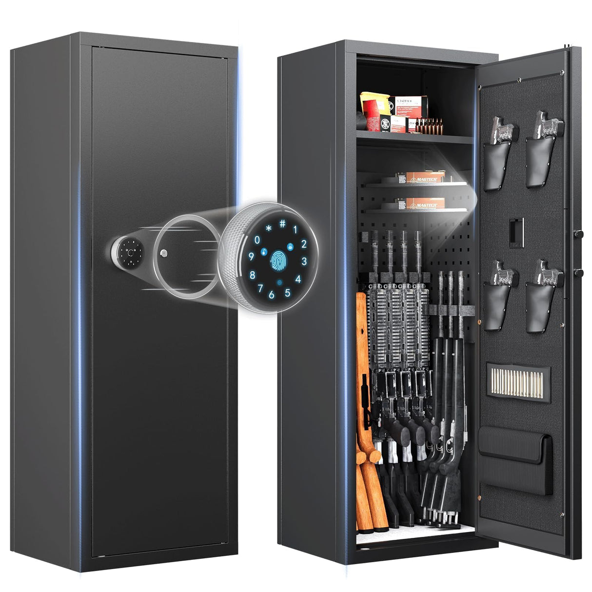 10-13 Gun Safe, Gun Safe for Rifles and Pistols, Gun Safes for Home Rifle and Pistols, Biometric Fingerprint Security, Fingerprint Gun Cabinet for Rifles and Password Lock Xyvaly