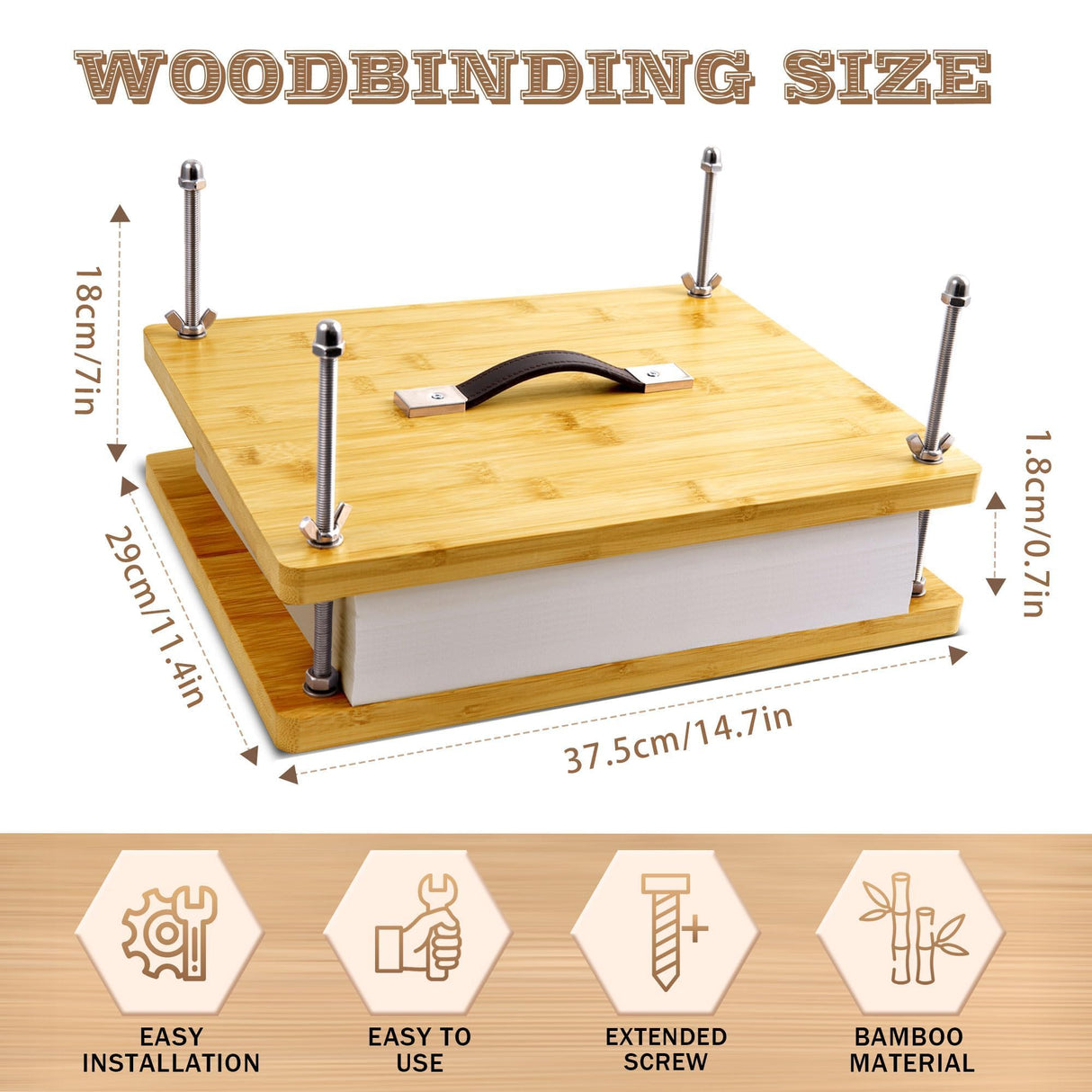 HAOPENGYOU 14.7"x11.4" Large Bamboo Book Press & Bookbinding Kit with Bone Folder, Awl, Needles - Complete DIY Book Repair Craft Set HAOPENGYOU