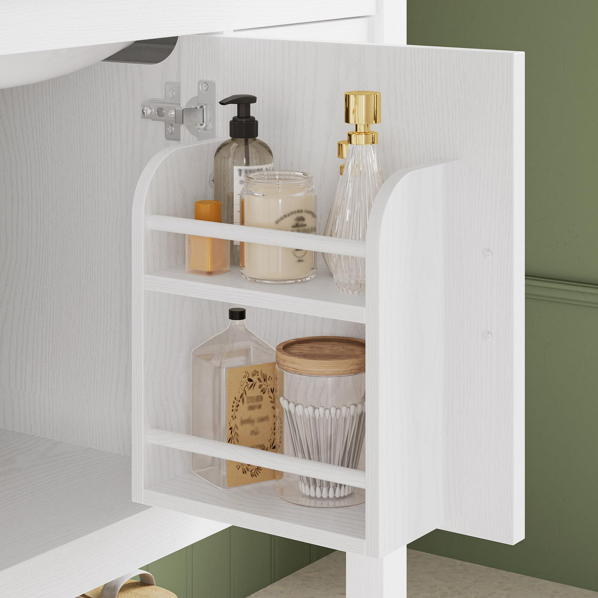 IRONCK Bathroom Vanity with Sink, 36" Modern Undermount Bathroom Sink Cabinet with 4 Drawers&Open Shelf, Vanity Sink with Charging Station and Door Shelves, White IRONCK