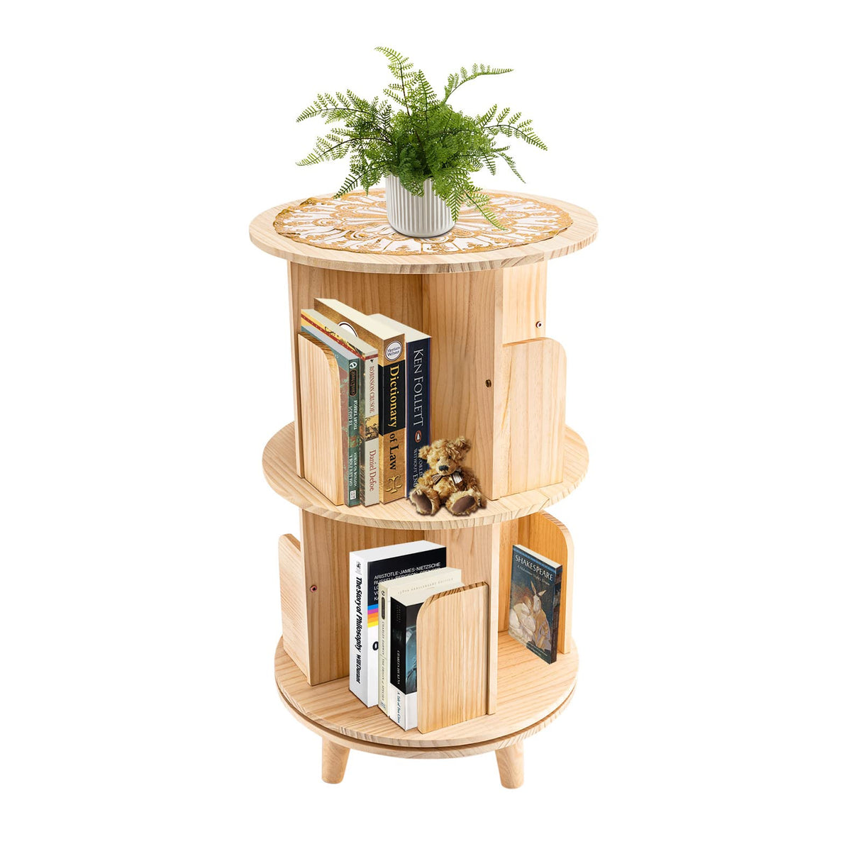 Freestanding 360° Rotating 2-Tier Wooden Bookshelf for Small Spaces TdiriNar