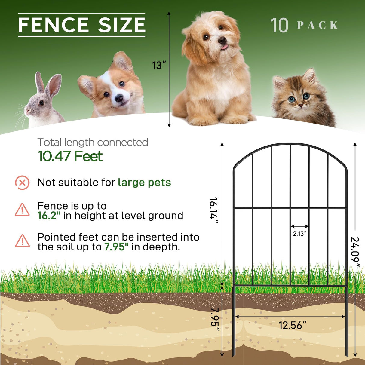 Goovilla Garden Fence, Total 10ft(L) x 24in(H) Garden Fencing Animal Barrier, 10 Pcs Rustproof Metal Fence Panels, Black No Dig Fence, Decorative Garden Fences and Borders for Dogs, Flower Bed, Patio Goovilla