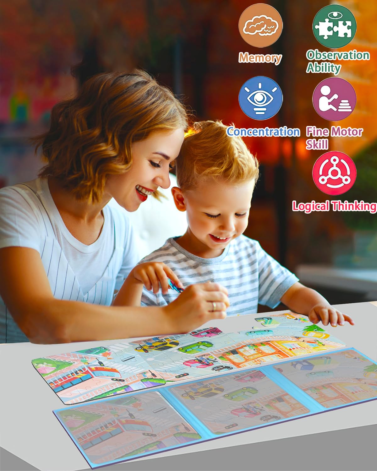 Magnetic Puzzles for Kids Ages 4-8, 3 in 1 Magnet Jigsaw Puzzle Book, Kids Travel Puzzles Car Road Trip Activities Toys, Learning Magnet for Road Trip (Transportation) Unistylar