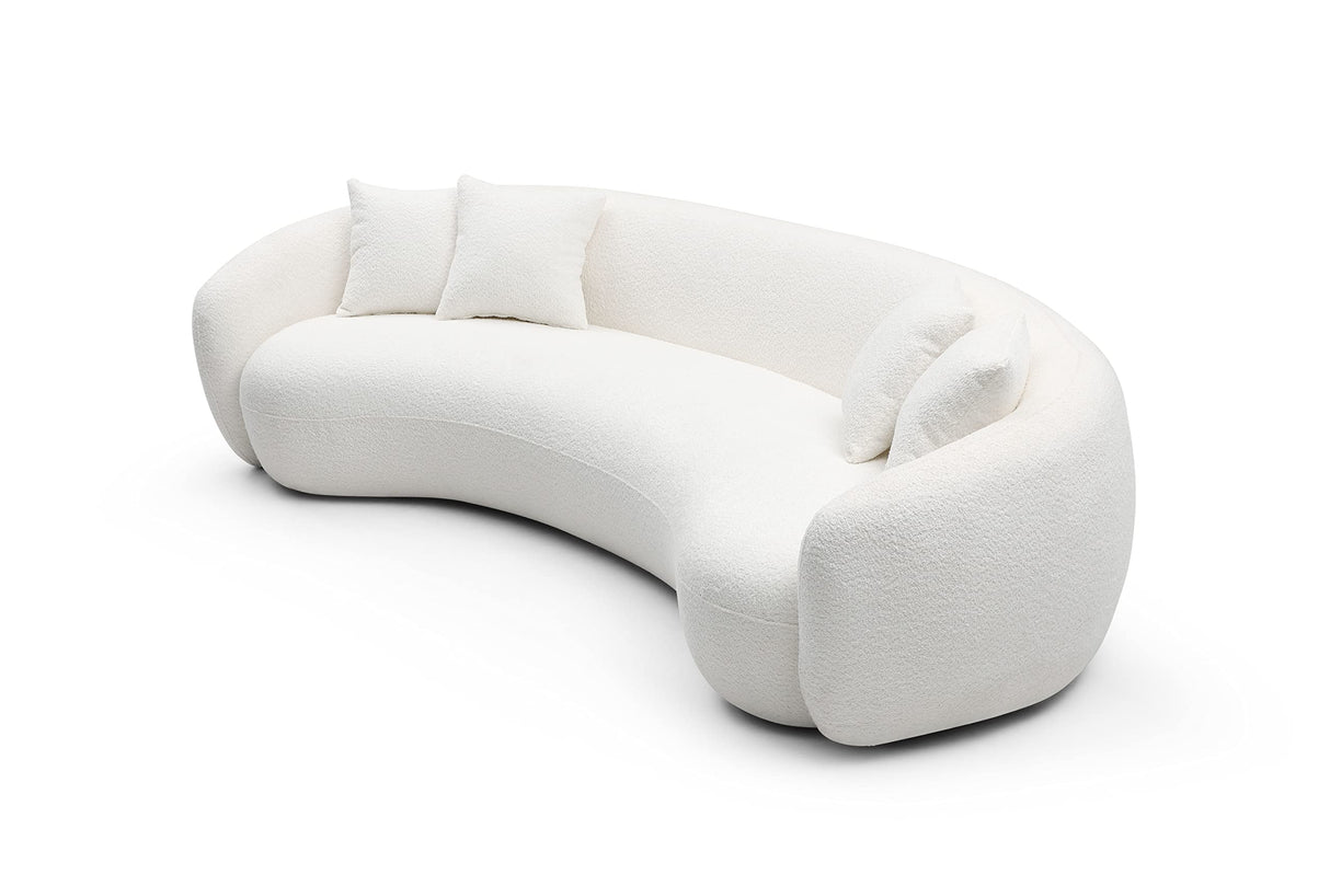 KEIKI 103" Boucle Half Moon Curved Sectional Sofa with 4 Throw Pillows, Modern Style 5-Seater Teddy Fleece Leisure Couch with Curved Backrest, Easy Assembly, for Apartment, Living Room, Bedroom, White KEIKI