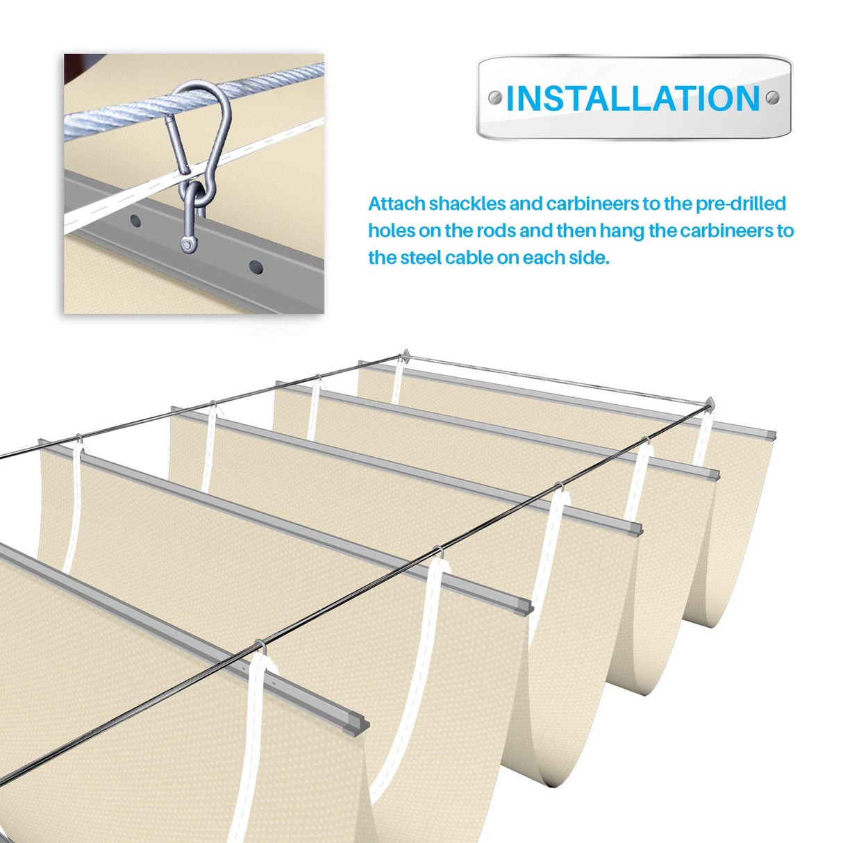 Patio Paradise 3'W x 16'L Waterproof Retractable Pergola Canopy Replacement Outdoor Shade Cover for Patio Garden Deck Gazebo Porch, Wave Sun Shade Awning with Slide on Wire Cable Hardware, Beige Patio