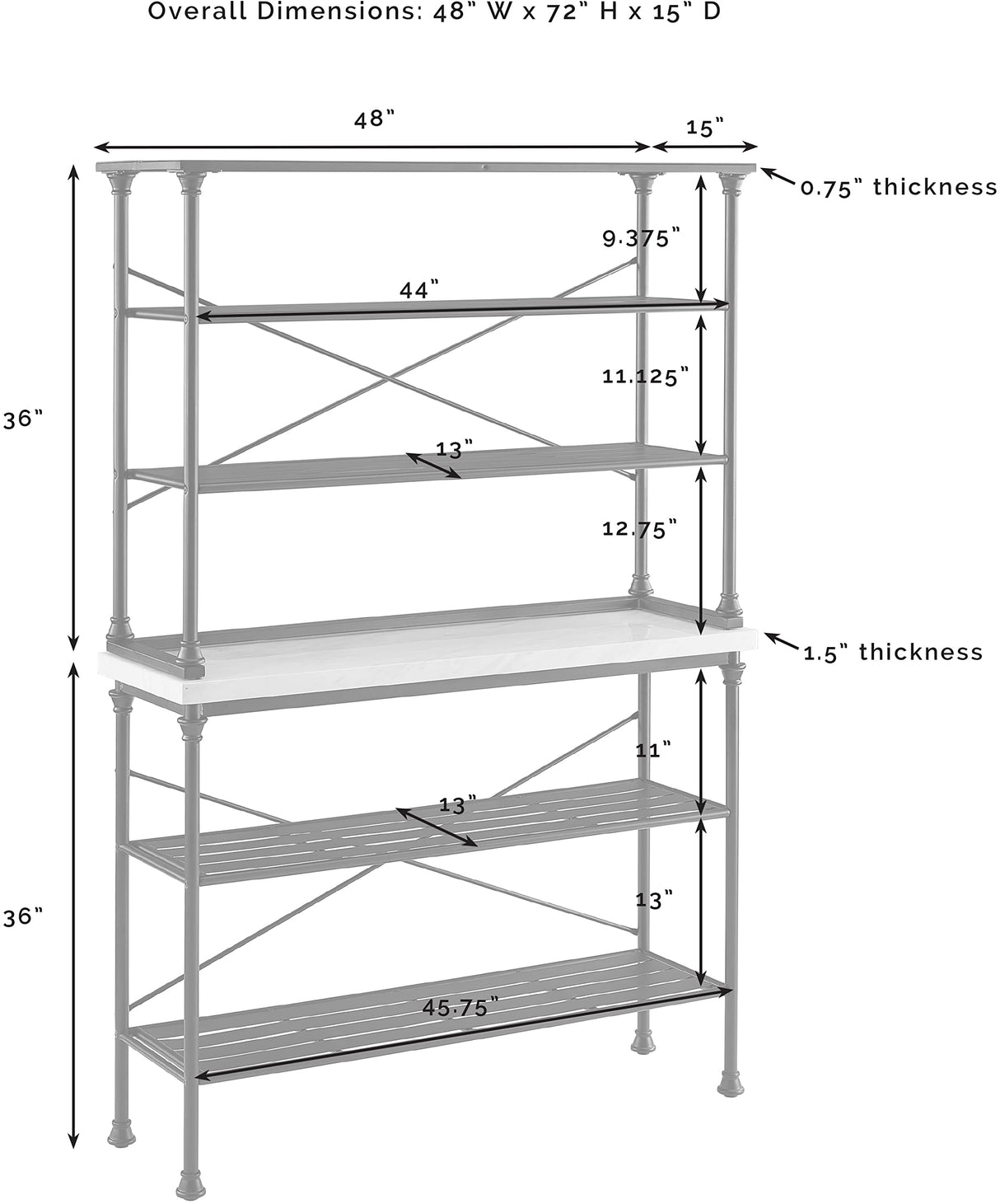 Crosley Furniture Madeleine Baker's Rack with Shelves for Storage, Microwave Stand, Coffee Bar, Steel with Faux Marble Top Crosley Furniture