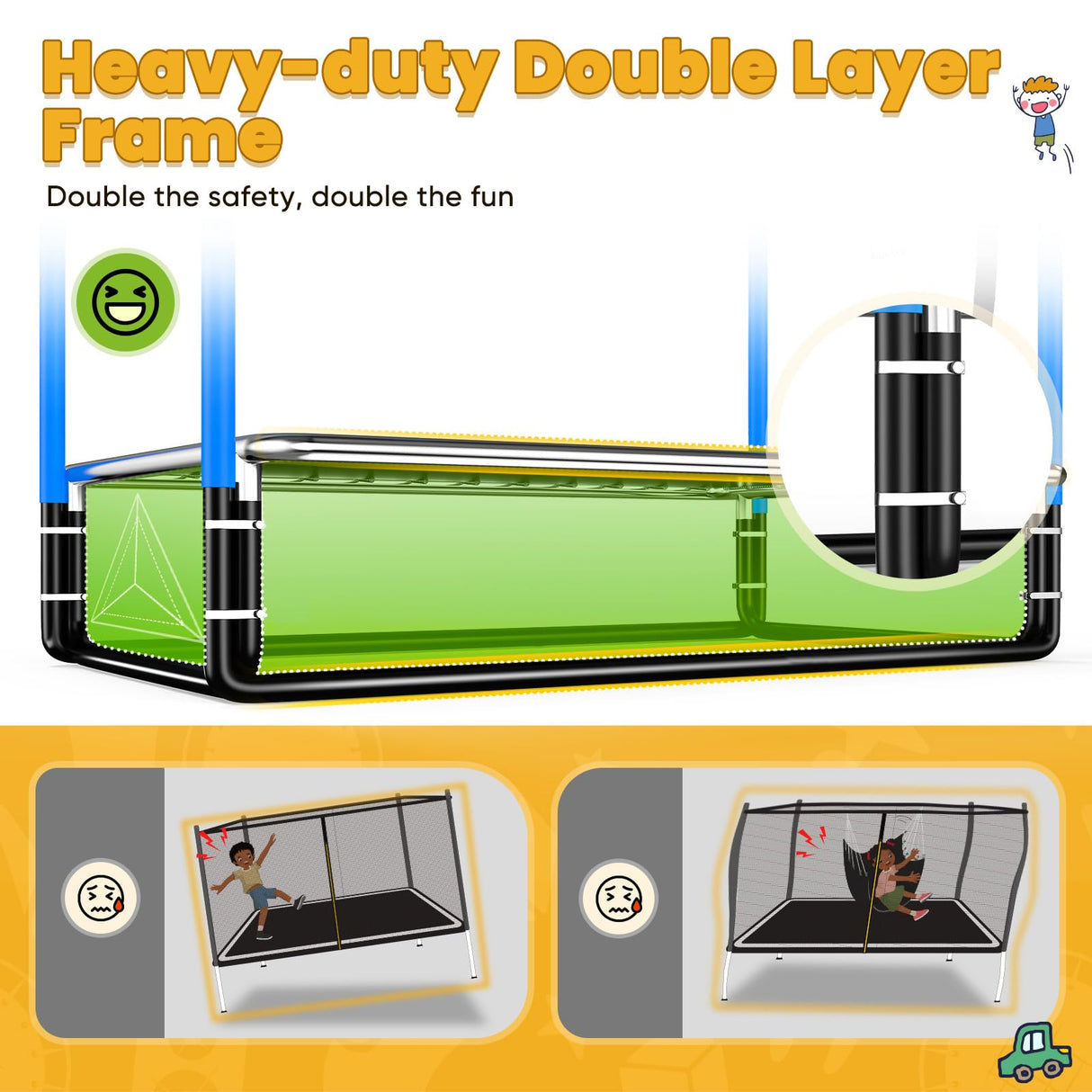 Zupapa 5 in 1 Rectangle Kids Trampoline 6FT with Hammock Chair, Basketball Hoop, and Safety Net - Indoor/Outdoor Heavy-Duty Square Trampoline for Toddlers Ages 3-6, 220LBS Capacity Zupapa