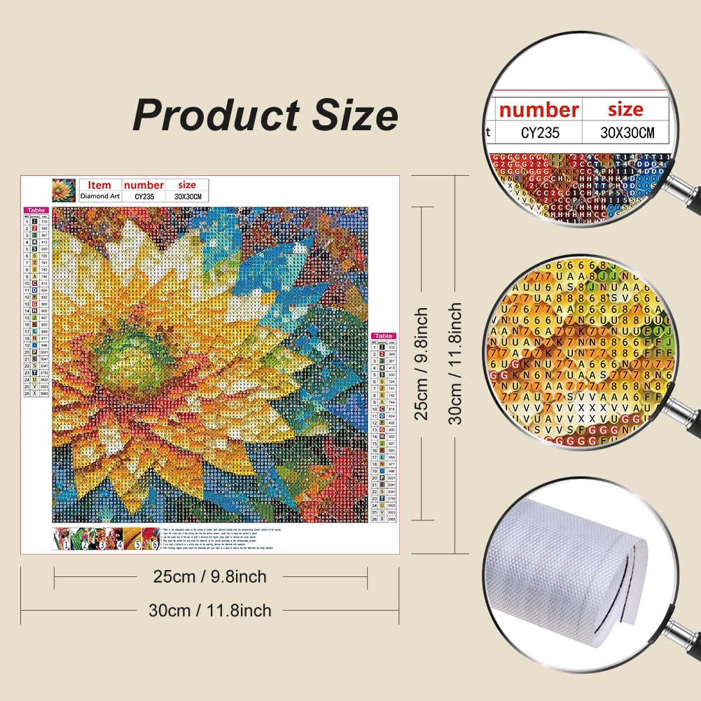 Stalente Diamond Painting Kits for Adults, 5D DIY Diamond Art Kits for Beginners Round Full Drill Diamond Painting for Home Wall Decoration Gift 12×12inch, Glass Shard Flower Stalente