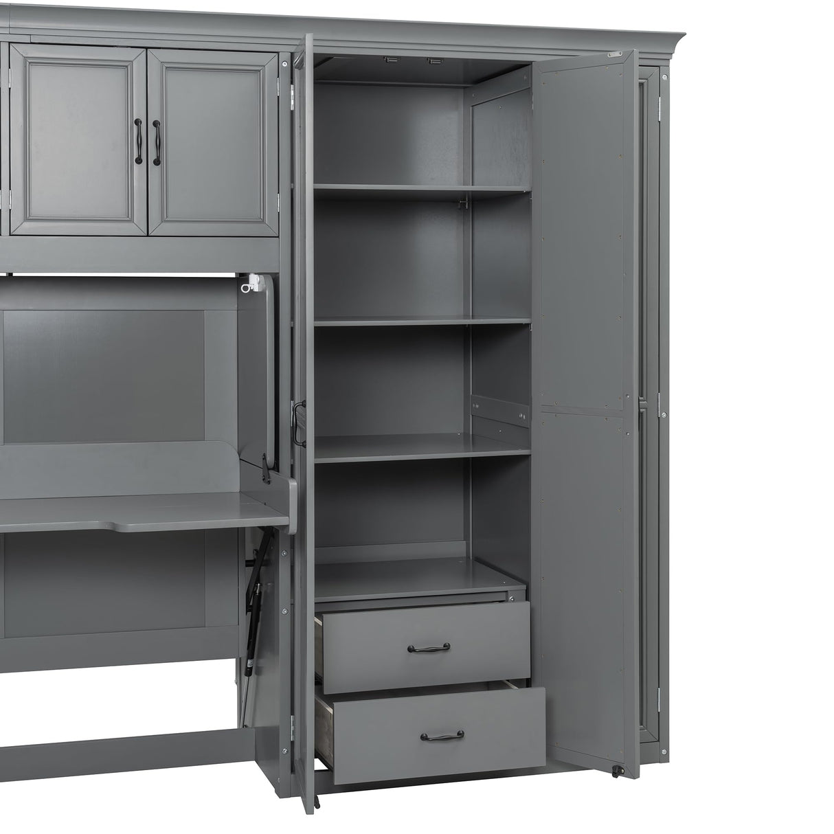 LUMISOL Twin Size Murphy Bed, Hidden Wall Bed with Wardrobe, Cabinet and Desk for Bedroom, Guestroom, Apartment, Grey LUMISOL