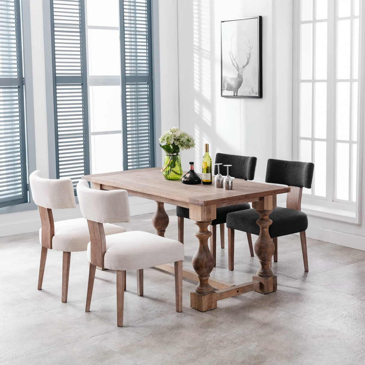 Wahson Beige Dining Chairs Set of 2, Comfy Upholstered Modern Farmhouse Kitchen Chairs with Wood Legs, Linen Fabric Dining Chairs with Curved Wingback for Living Room Bedroom Wahson