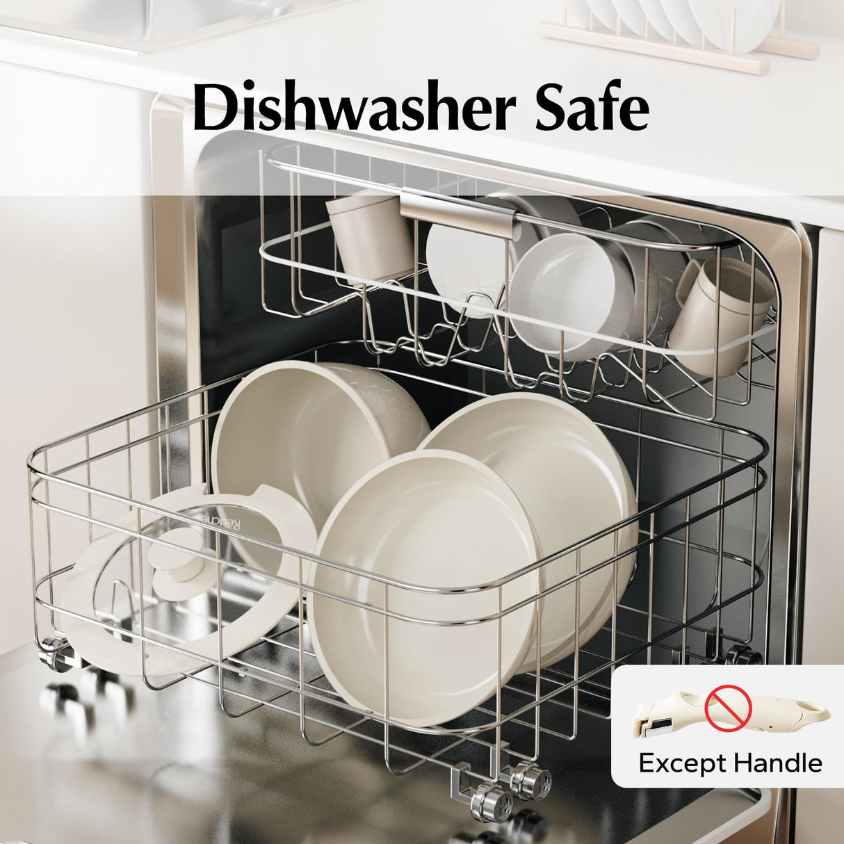 Redchef Ceramic Pots and Pans Set Non Stick, Nonstick Kitchen Cookware Sets, Non Toxic Pots and Pans Set Non Stick, PFAS PFOA & PTFE Free, Detachable Handle Pots and Pans 5 Piece, RV Cookware Redchef