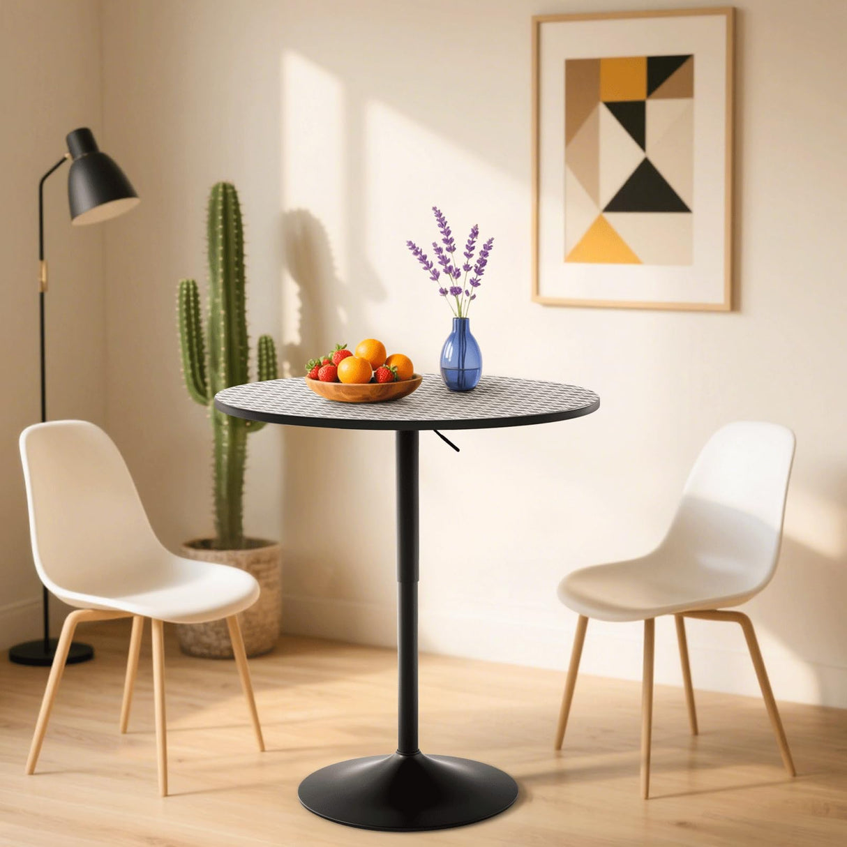 SFIHOME 31.5 Inch Round Pub Table Cocktail Table for Dining Room Kitchen Patio Bar, 27.5"- 36" Height-Adjustable, Bar Height Pub Table High Top Table with Metal Pole and Base, Silver SFIHOME