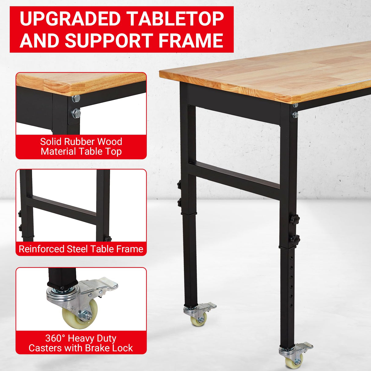 GarveeTech Workbench, 48" x 24" Adjustable Workbench with Power Outlet, Scale, Pegboard and 6 Hooks, 2200LBS Load Capacity, 8 Adjustable Height Worktable for Garage, Office, Home GarveeTech