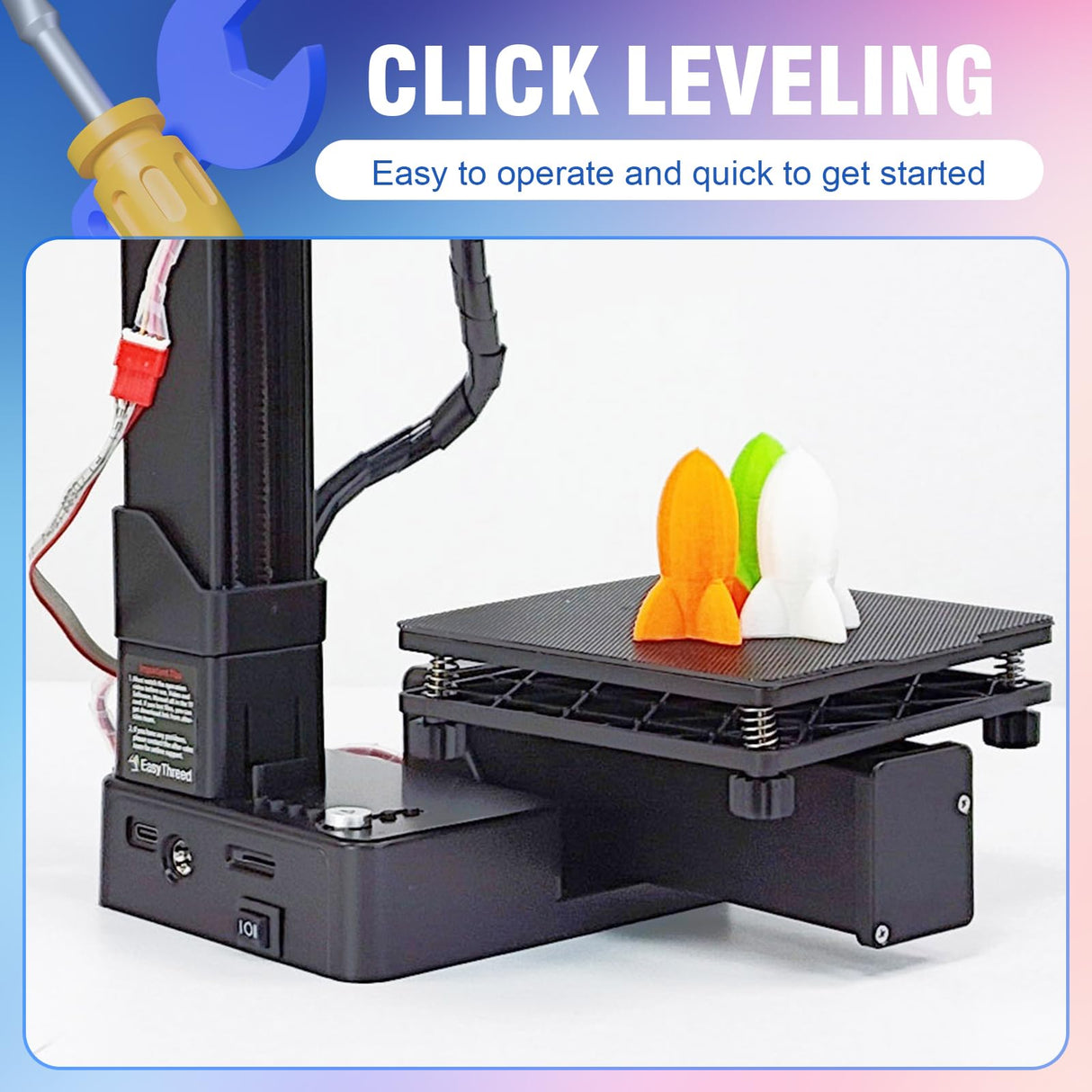 K10 Small Entry Level Portable 3D Printer - Compact FDM 3D Printer with Removable Build Plate, 100x100x100mm Build Volume, Easy-to-Use Design for Beginners (Black) Easythreed