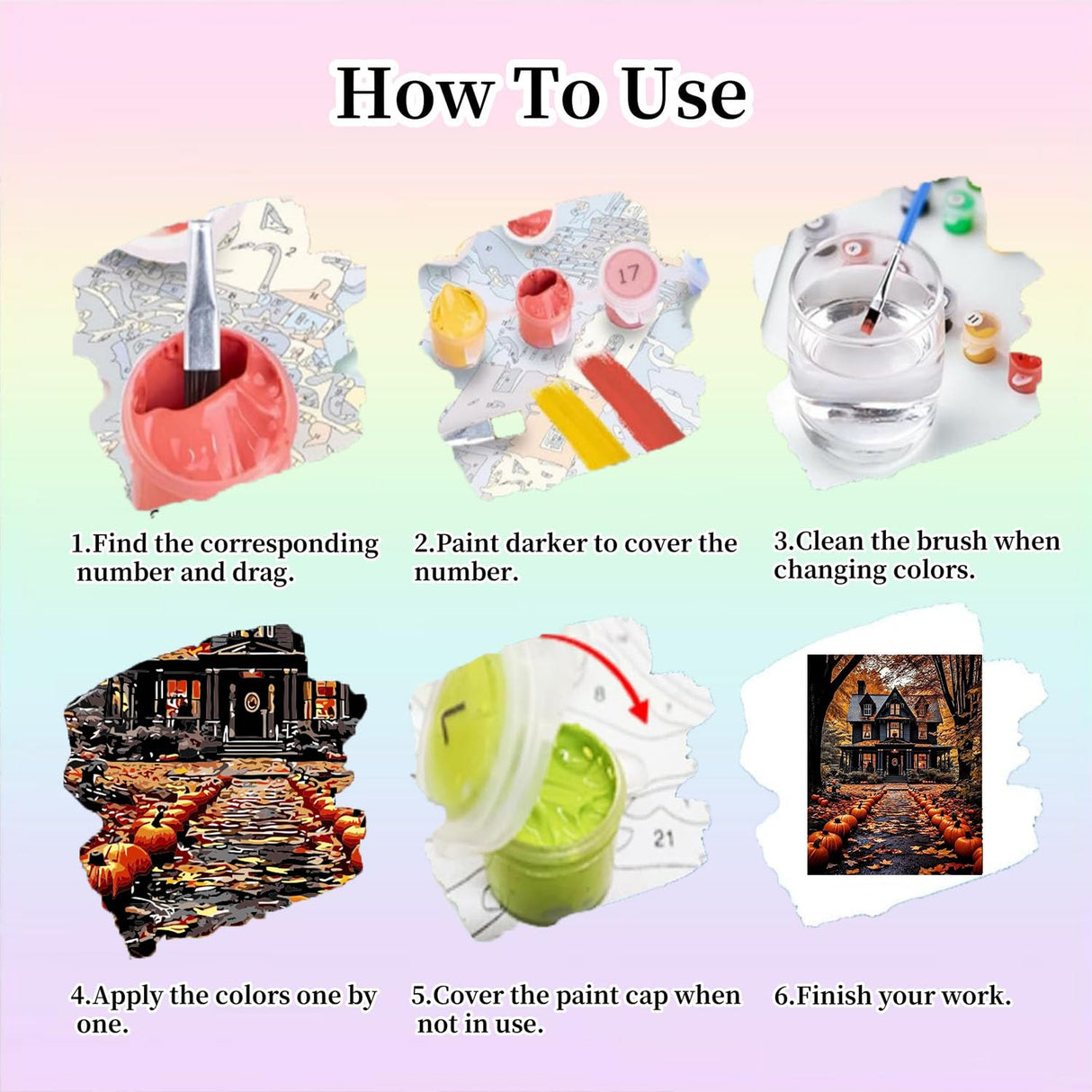 Gemozaic 6 Pack Paint by Numbers Kit for Adults Halloween- Adult Paint by Number Kits on Canvas, Halloween DIY Oil Painting by Numbers for Gift Home Wall Decor 12x16 Inch Gemozaic