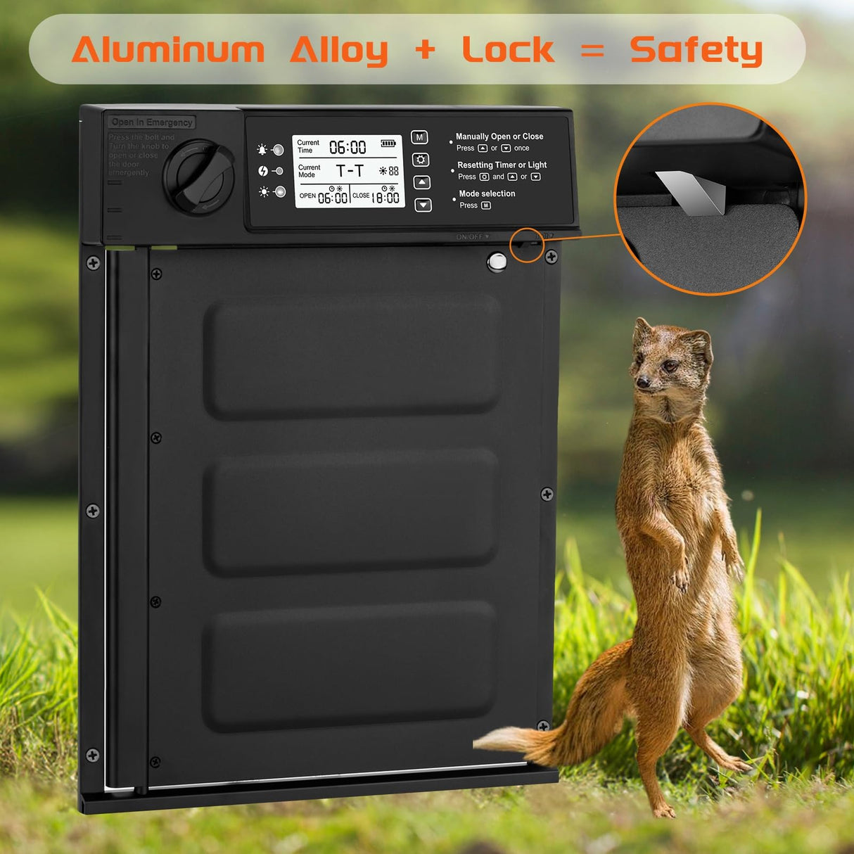 Doirdon Automatic Chicken Coop Door Solar Powered, Cold Weather Electric Chicken Door Large Size Aluminum Door with Light Sensor & Timer with Power Off Emergency Mode 14.9" H x 11" W Doirdon