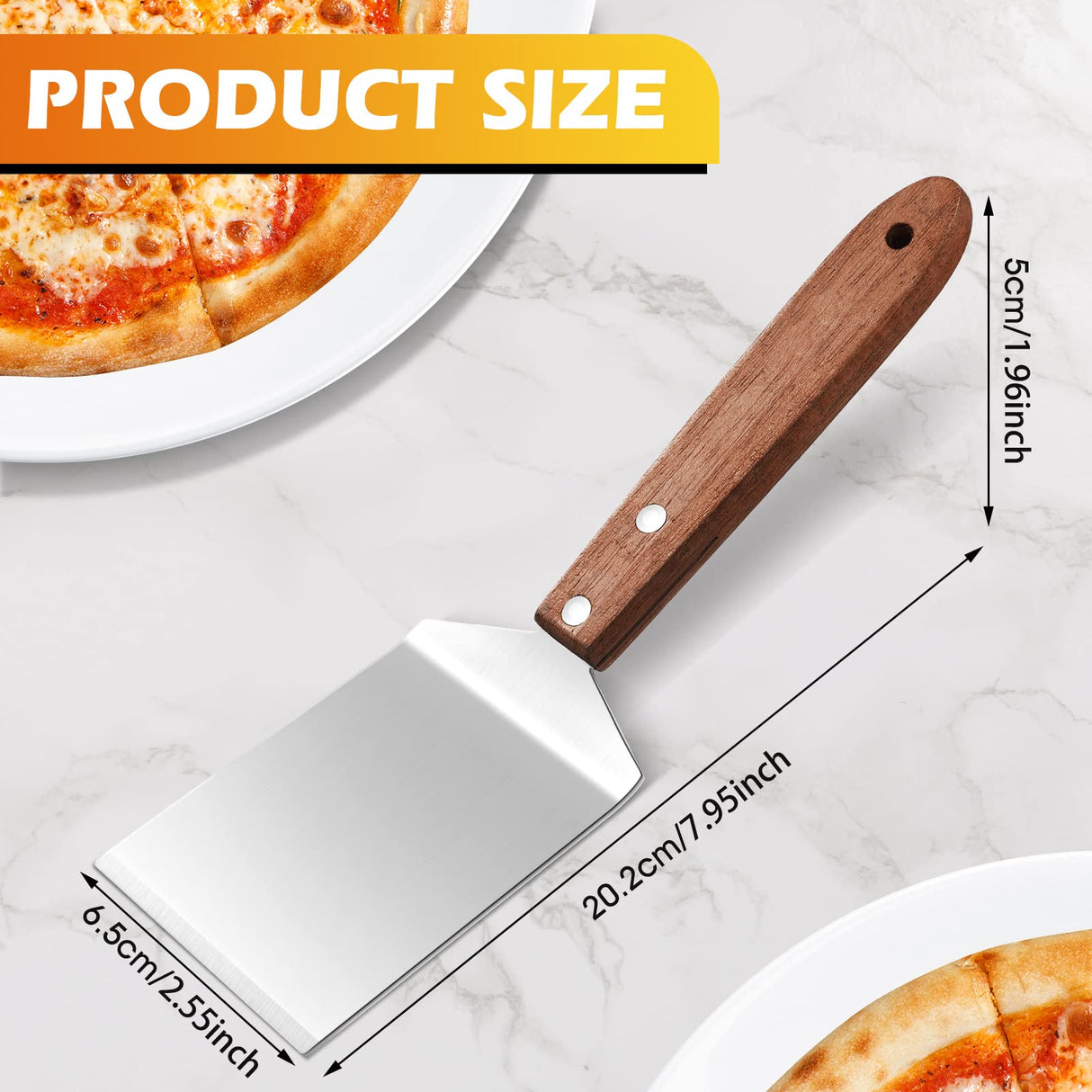 BBTO 20 Pcs Pizza Spatula Pie Server Stainless Steel Cake Serving Spatula Non Slip Easy to Grip Baking Triangular Spade Wood Handle Shovel for Desserts Pizza Pie Cake Biscuit (Full Style) BBTO