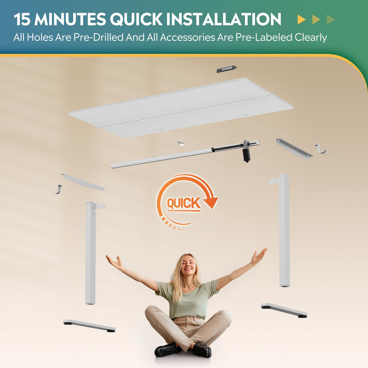 DEVAISE 48 X 24 Inches Electric Standing Desk,Height Adjustable Stand up Desk for Home Office, Ergonomic Sit to Stand Desk with Phone Holder,White DEVAISE