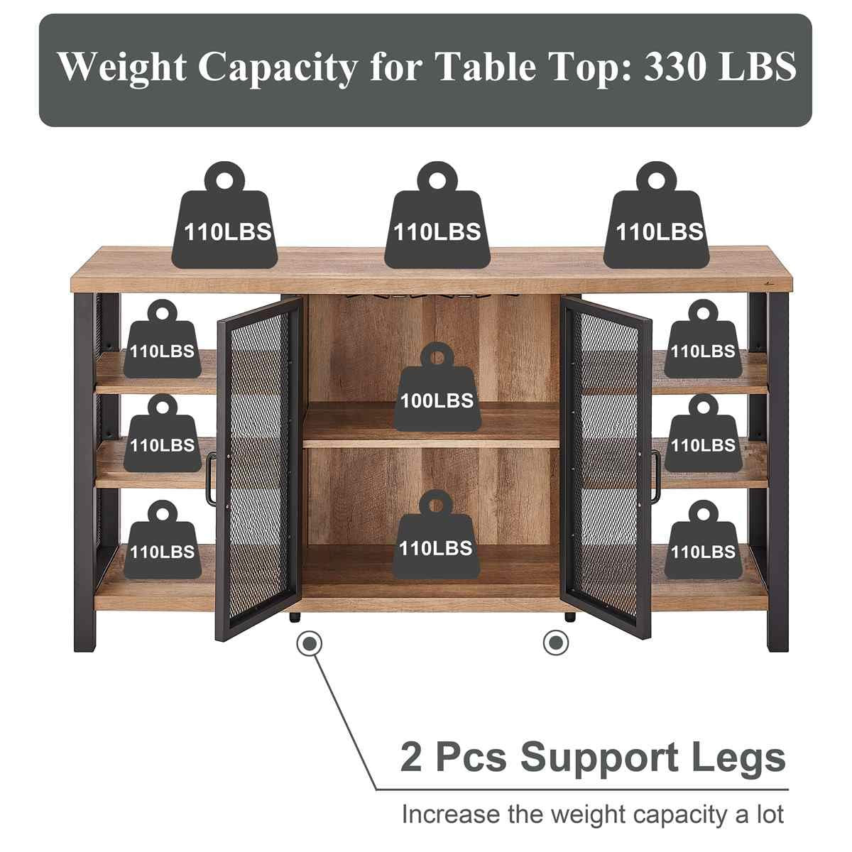 FATORRI Industrial Wine Bar Cabinet for Liquor and Glasses, Farmhouse Wood Coffee Cabinet with Wine Rack, Metal Sideboard and Buffet Cabinet (55 Inch, Rustic Oak) FATORRI