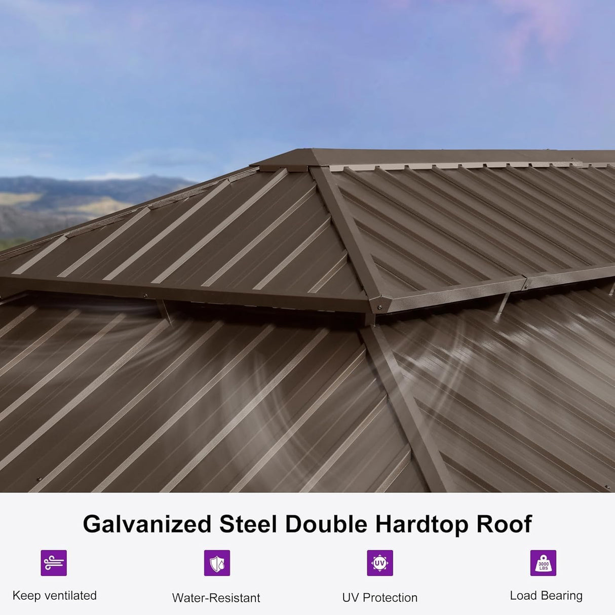 PURPLE LEAF 14' X 28' Outdoor Hardtop Gazebo Patio Wide Aluminum Frame Galvanized Steel Double Roof with Heavy Duty Netting and Curtains for Permanent Hard Top Pavilion Screen Khaki PURPLE LEAF