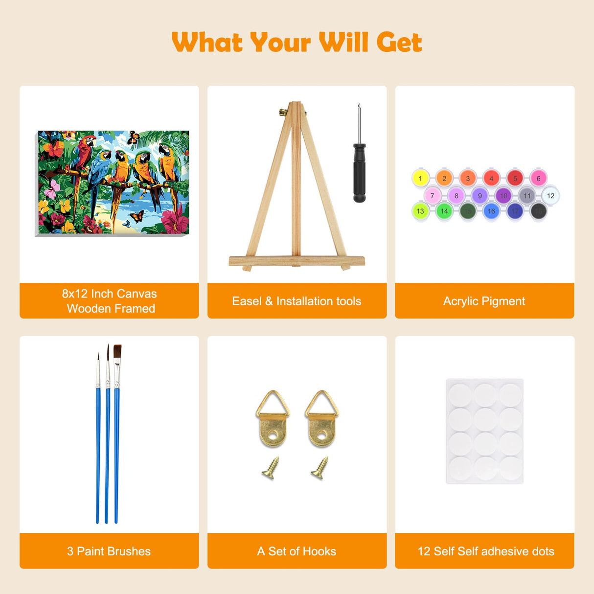 MOGTAA Parrot Paint by Numbers Kit for Adults Beginners with Frame, Landscape Adult Paint by Number Kits on Canvas with Easel, Easy DIY Flowers Oil Painting Kits for Home Decor, 8x12in MOGTAA