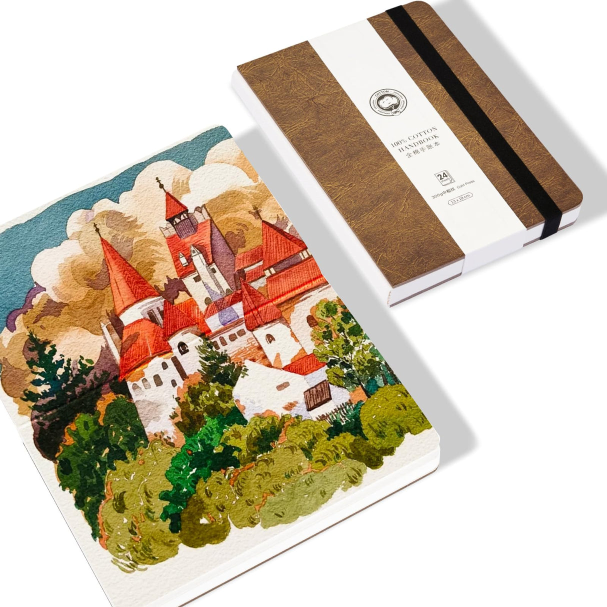 Lightwish Watercolor Journal, 100% Cotton Cold Press Watercolor Paper,140lb/300gsm Acid-Free, 24 Sheets 5.12x7.48” Sketchbook for Adults, Students LIGHTWISH