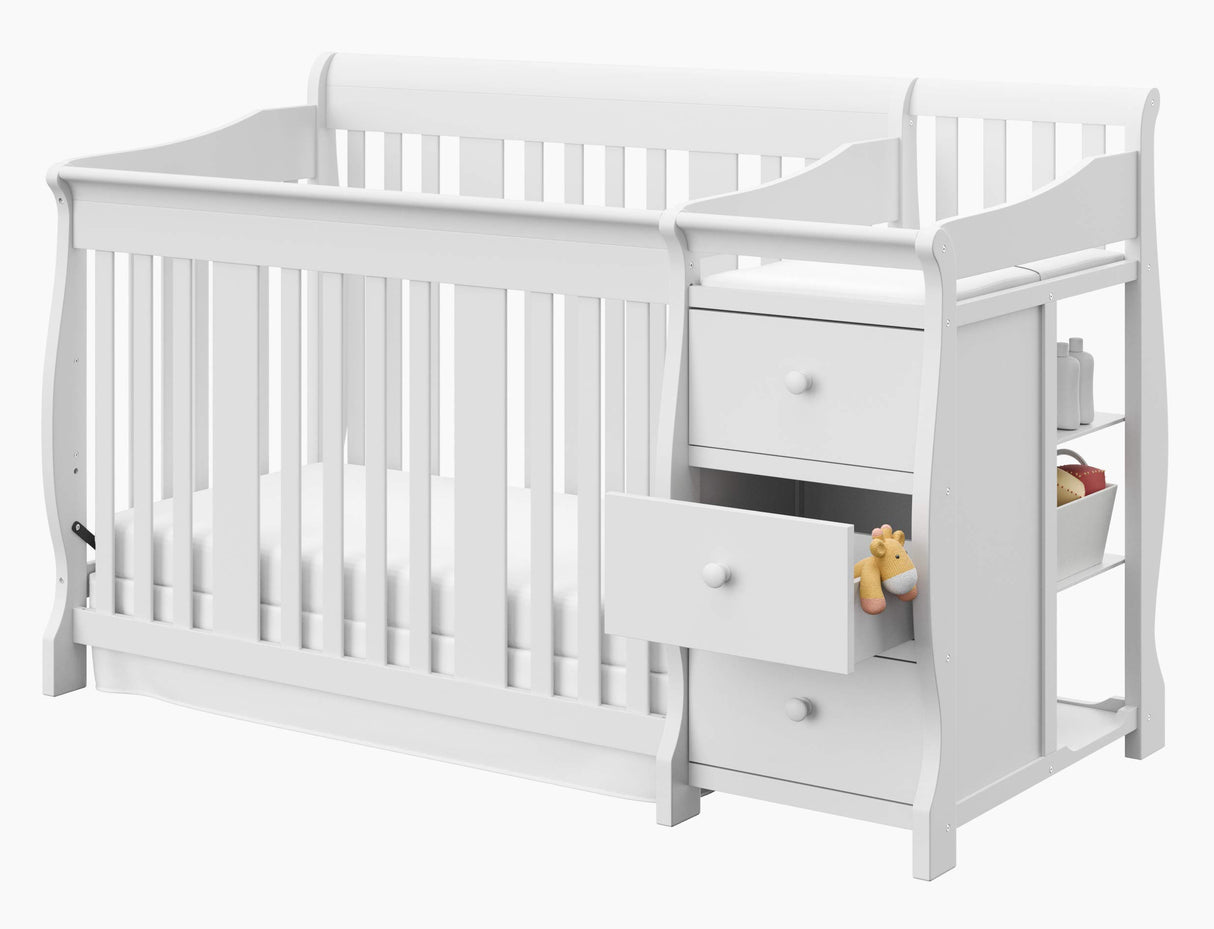 Storkcraft Portofino 5-in-1 Convertible Crib and Changer (White) – Changing-Table Combo with Drawer, Converts to Toddler Bed, Daybed Full-Size Storage Drawer Storkcraft