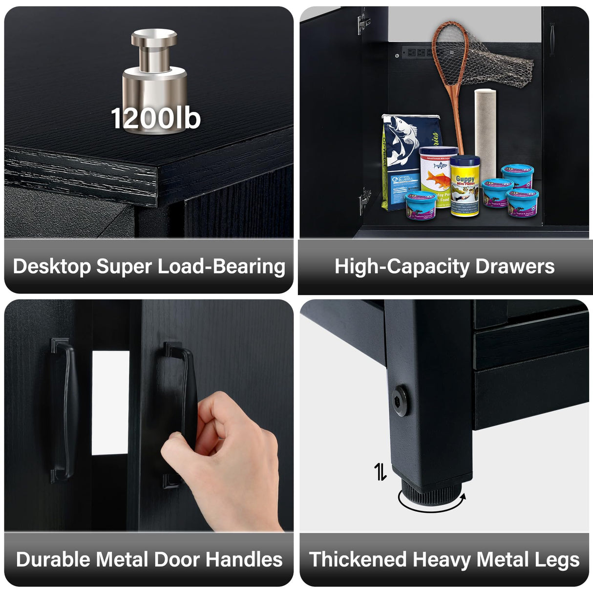 TC-HOMENY 55-75 Gallon Aquarium Stand with Charging Station, 1200lb Load Capacity, Metal Fish Tank Stand with Large Storage Cabinet and Cable Holes, 51" L x 19.5" W Tabletop, Fit for Living Room TC-HOMENY