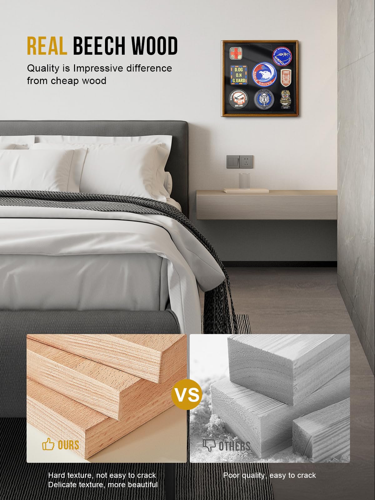 Concealment Furniture, Concealment Shelf Wall Mounted Hidden Storage Box Compartment Furniture Hidden Shelf Wooden Picture Photo Frame with Patches Display Panel(Black Ebony) 1TG Tactical