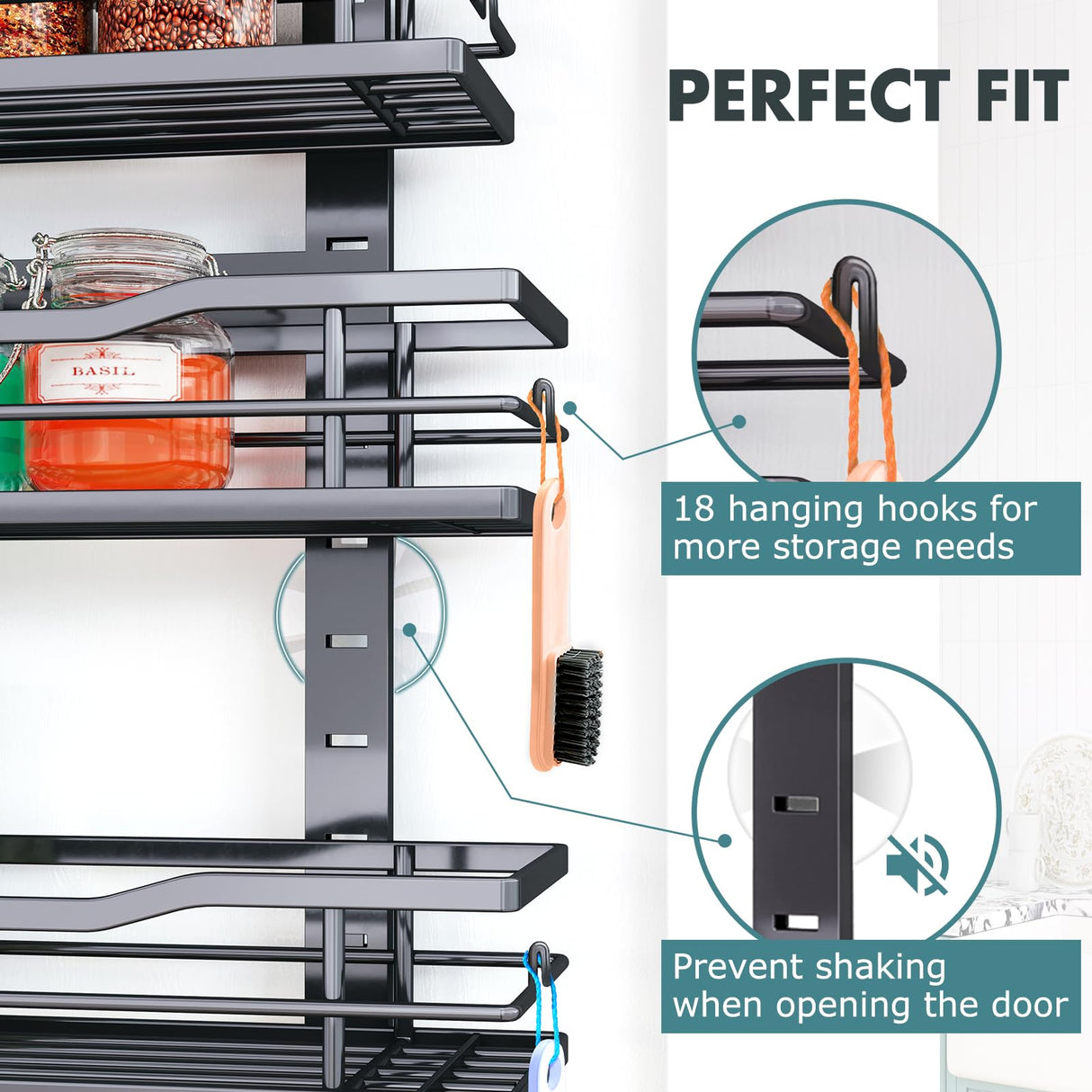 Eastherry Over The Door Pantry Organizer,9-Tier Over The Door Organizer with Adjustable Basket,Metal Hanging Pantry Organizers and Storage for Kitchen, Back of Door Seasoning Rack (Black) Eastherry