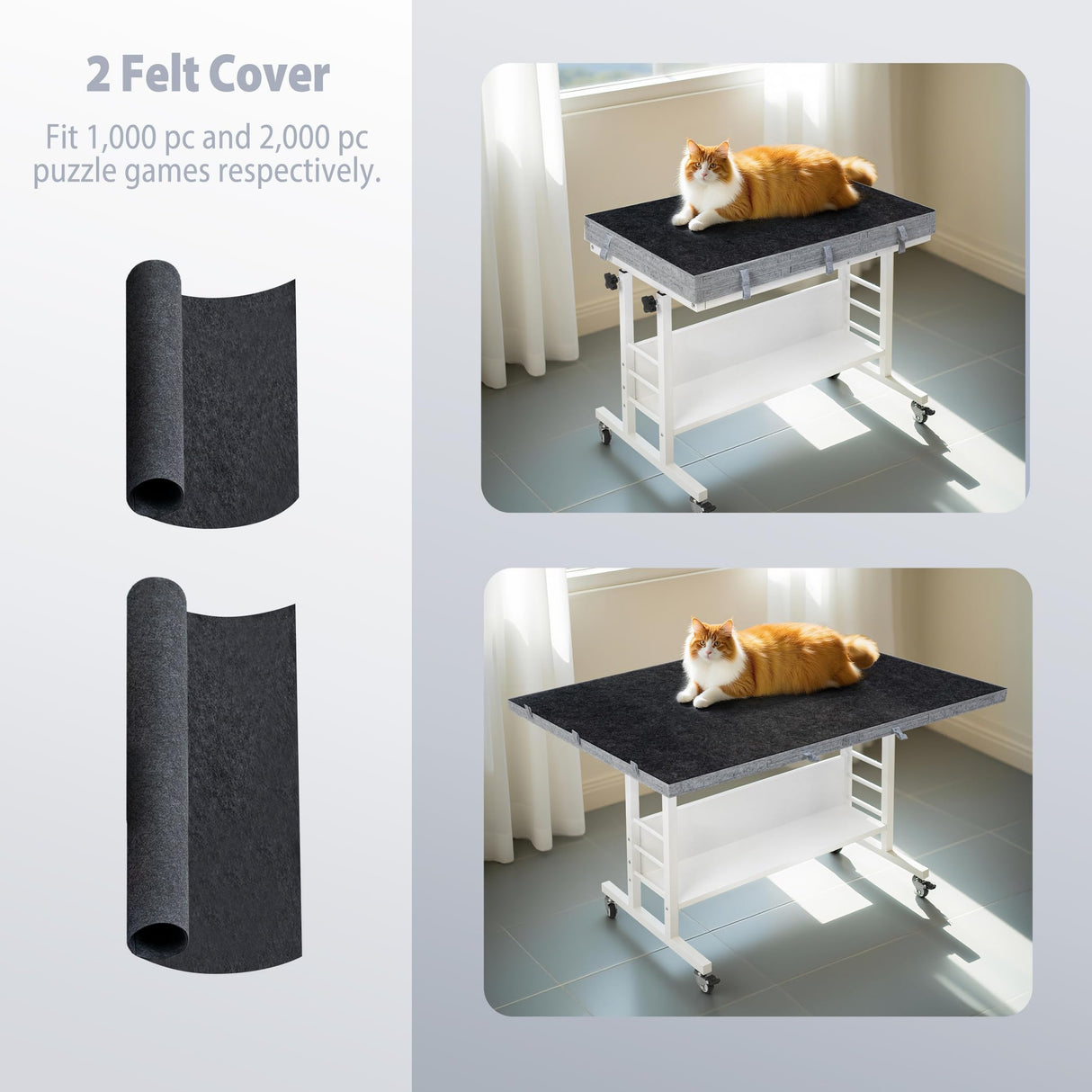 Tektalk 2000 Piece Foldable Felt Jigsaw Puzzle Board with Height Adjustment, Puzzle Table with 2 Felt Cover & 8 Sorting Trays/Drawers, Easel with Legs, Enclosed with 4 Roller Wheels - Light Gray Tektalk