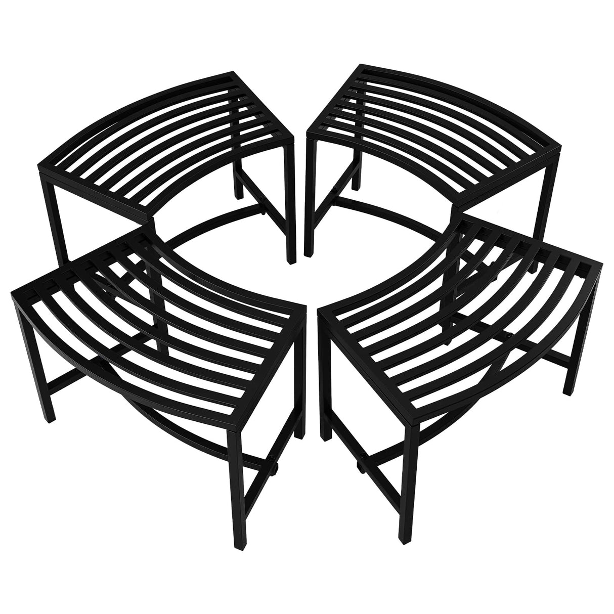 VINGLI Outdoor Metal Curved Bench, Weatherproof Fire Pit Bench Set of 4, Heavy Duty Steel Backless Benches, Metal Outside Seating for for Garden, Patio, Plant Stand and Holder VINGLI